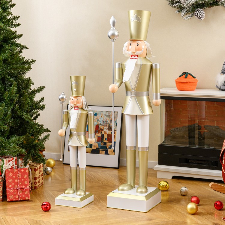 32.5-inch Christmas nutcracker in white and gold with a high hat and scepter, perfect for indoor or outdoor holiday.