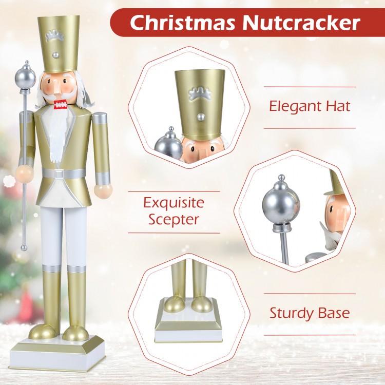 32.5-inch Christmas nutcracker with elegant hat and exquisite scepter, perfect for indoor or outdoor holiday displays.
