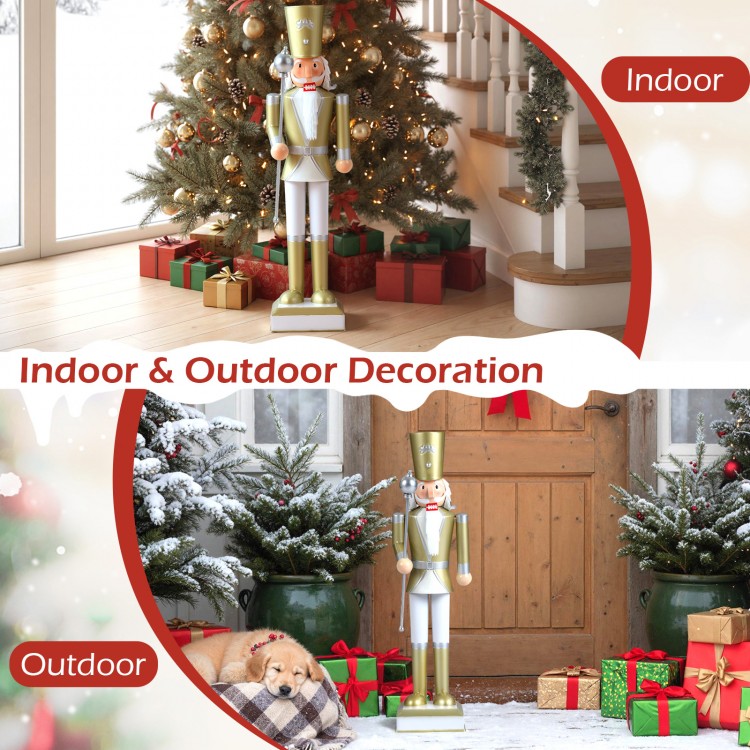32.5-inch Christmas nutcracker with high hat and scepter, perfect for indoor and outdoor holiday decoration.