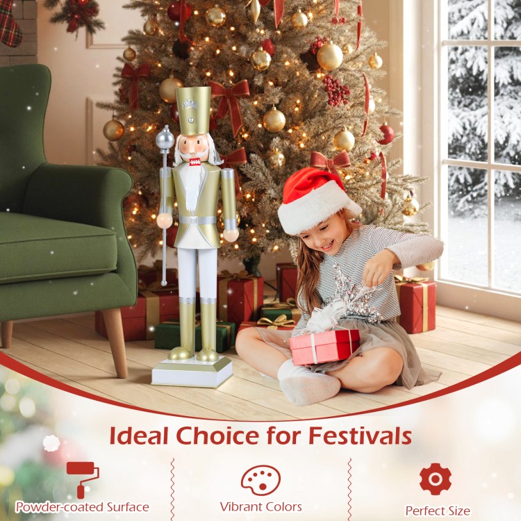 32.5-inch Christmas nutcracker in white and gold, featuring a scepter and hidden storage, perfect for festive indoor.