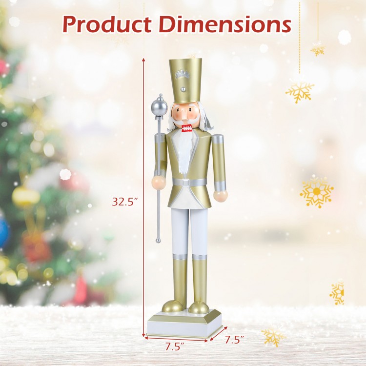 32.5-inch Christmas nutcracker with a high hat and scepter, ideal for indoor and outdoor holiday decoration.