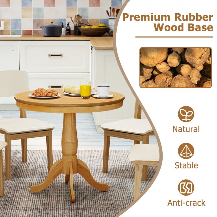 32-inch round pub pedestal side table with a natural rubber wood base, perfect for dining room or kitchen decor.