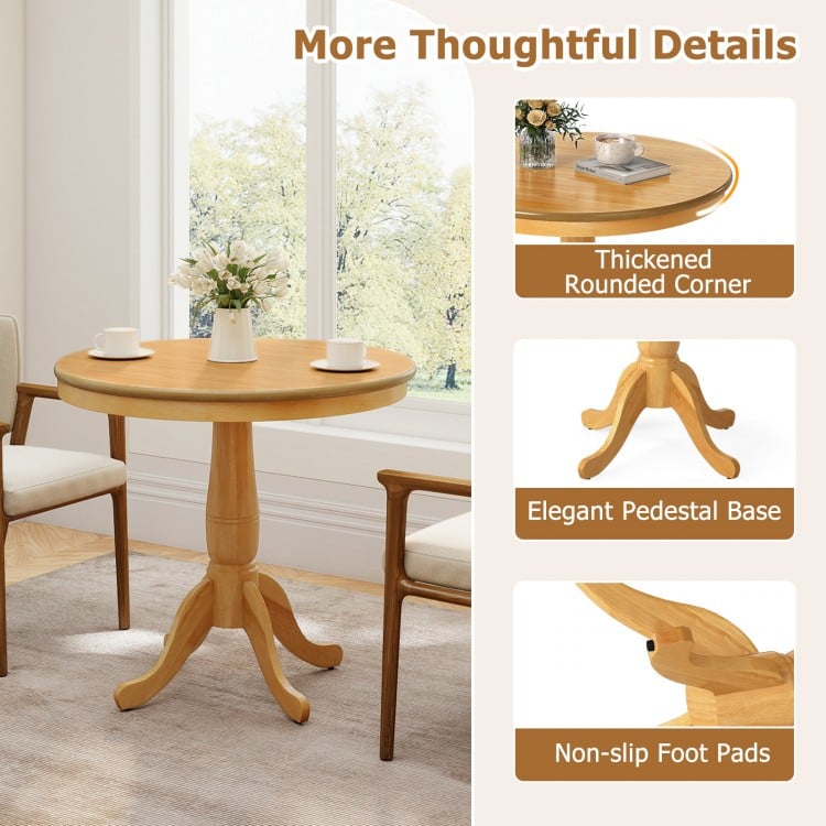 32-inch wooden round pub pedestal side table in natural finish, featuring a retro design and adjustable non-slip foot.