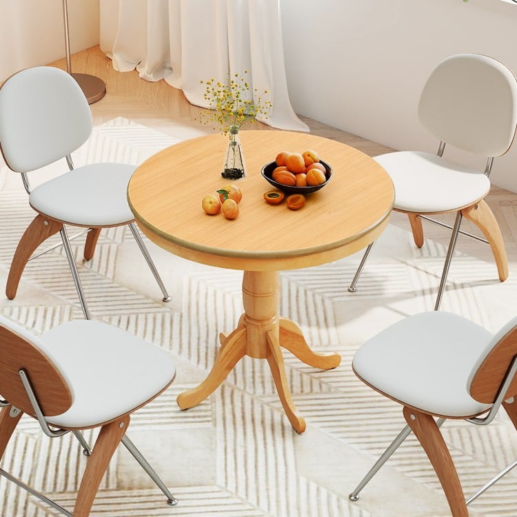 Round 32-inch wooden pub pedestal side table in natural finish, perfect for dining rooms or kitchens with retro style.