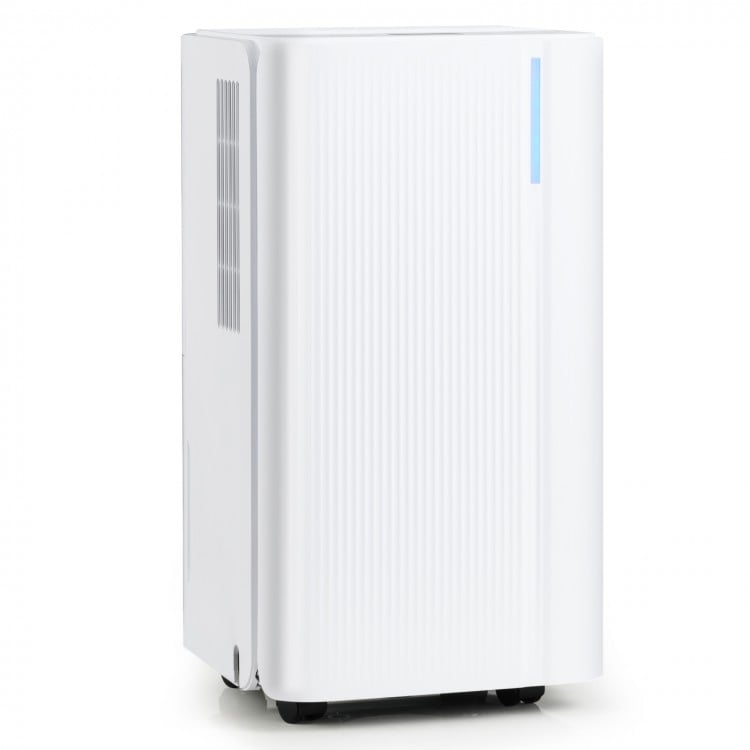 Portable dehumidifier in white, 32 pints capacity, designed for 2000 sq.ft coverage, featuring a smart LED display.
