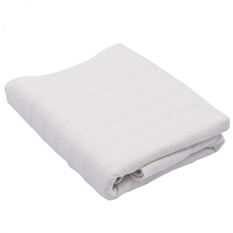 Folded white massage table warmer featuring soft fabric, 5 heat settings, and auto-off safety feature for comfort.