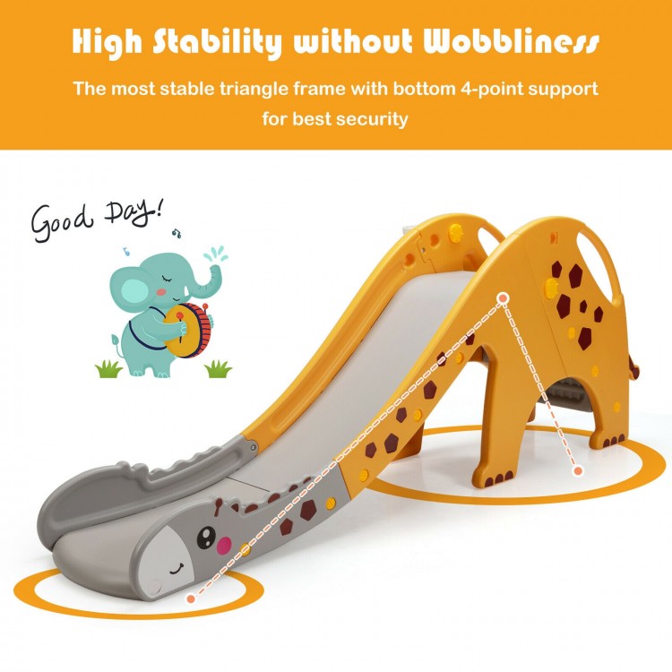 3-in-1 kids climber slide play set in yellow with basketball hoop, designed for safe fun and stability for ages 1-6.