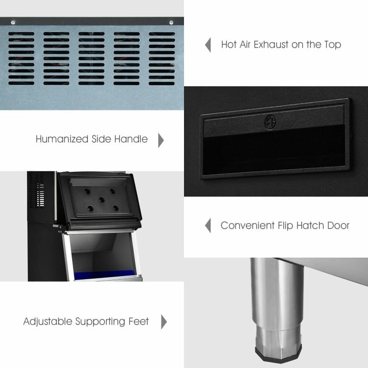 Close-up of the adjustable supporting feet on the 353LBS/24H Split Commercial Ice Maker for enhanced stability.
