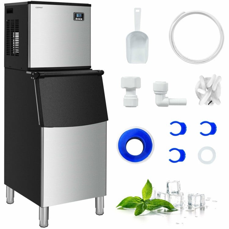 Split commercial ice maker with 353 lbs daily output, 198 lbs storage, and LCD control panel for easy operation.