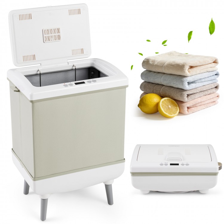 35L beige towel warmer with heating and drying modes, featuring a smart control panel and capacity for 3 large towels.