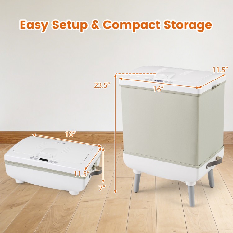 35L beige towel warmer with heating and drying modes, compact design for easy storage, ideal for bath towels and robes.