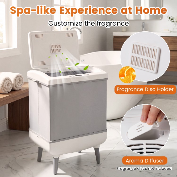 35L gray towel warmer with heating and drying modes, featuring aromatherapy holders for a spa-like experience at home.