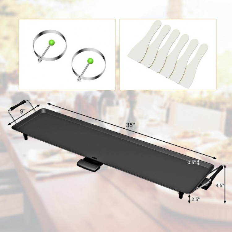 35-inch electric griddle with 5-level temperature control for even cooking, perfect for grilling and frying.