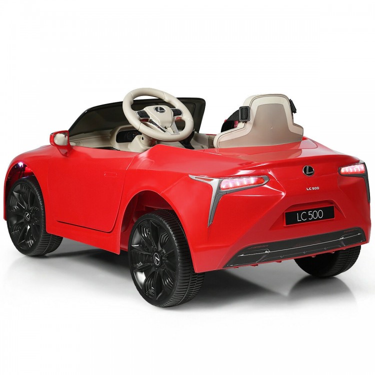 Lexus LC500 licensed kids' electric vehicle in red, featuring remote control, spring suspension, and LED lights for.