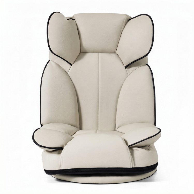Beige 360° swivel floor gaming chair with adjustable backrest and sponge filling for ergonomic support and comfort.