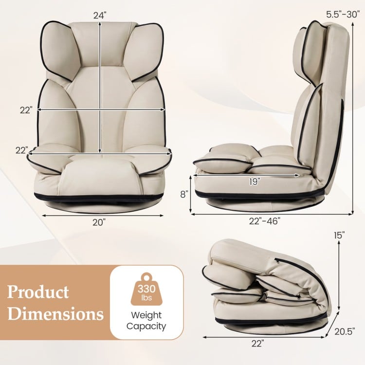 Beige 360-degree swivel floor gaming chair with adjustable backrest, sponge filling, and compact design for versatile.