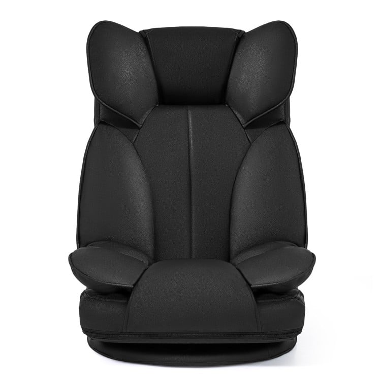 Black 360-degree swivel gaming chair with adjustable backrest and sponge filling for ergonomic support during long.