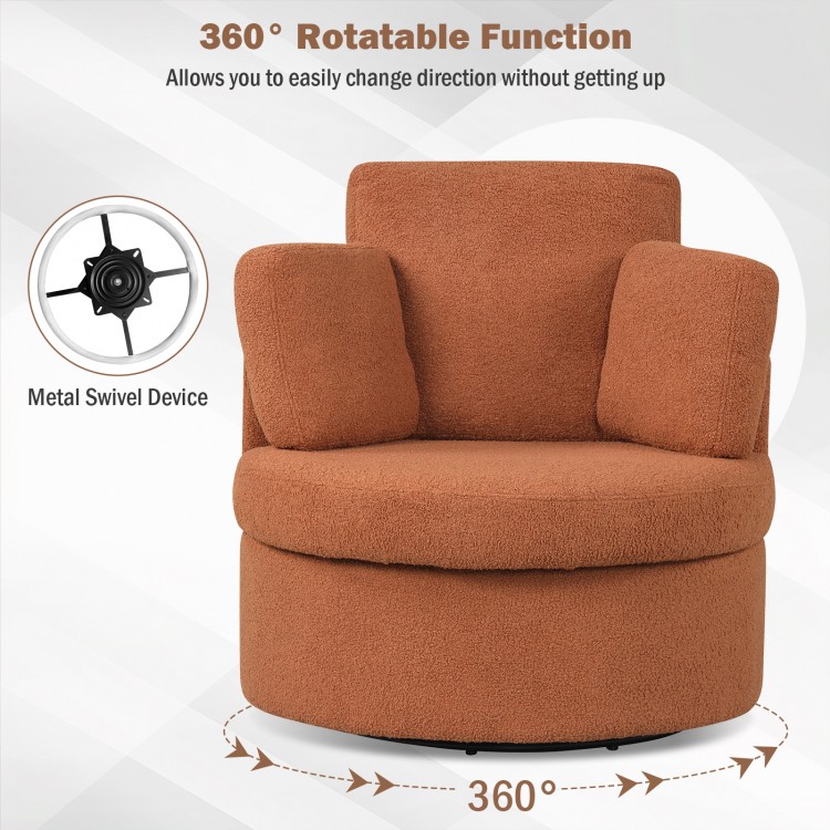 Light brown 360° swivel accent chair with half moon storage ottoman and comfy backrest, ideal for living rooms and.
