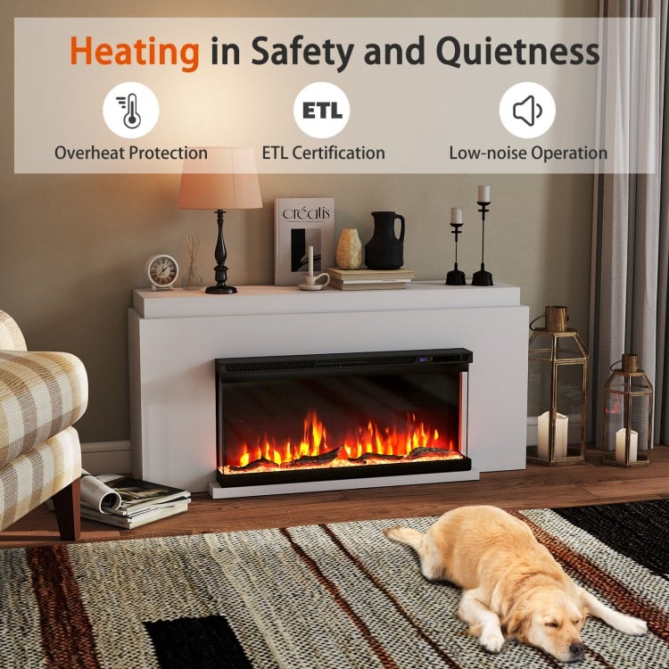 36-inch 3-sided electric fireplace insert with remote control, showcasing vibrant flames and sleek design for modern.