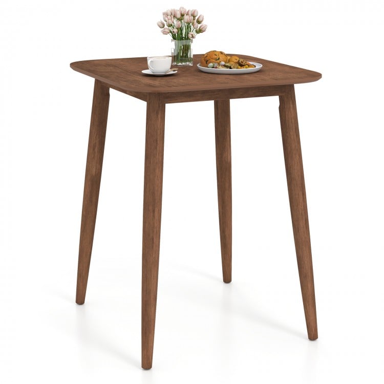 36-inch walnut high top pub table with solid rubberwood legs, perfect for dining rooms or home bars.