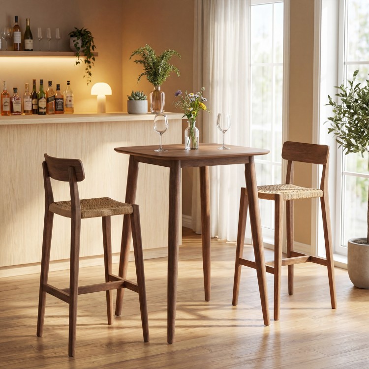 36-inch walnut high top pub table with solid rubber wood legs, perfect for dining rooms or home bars.