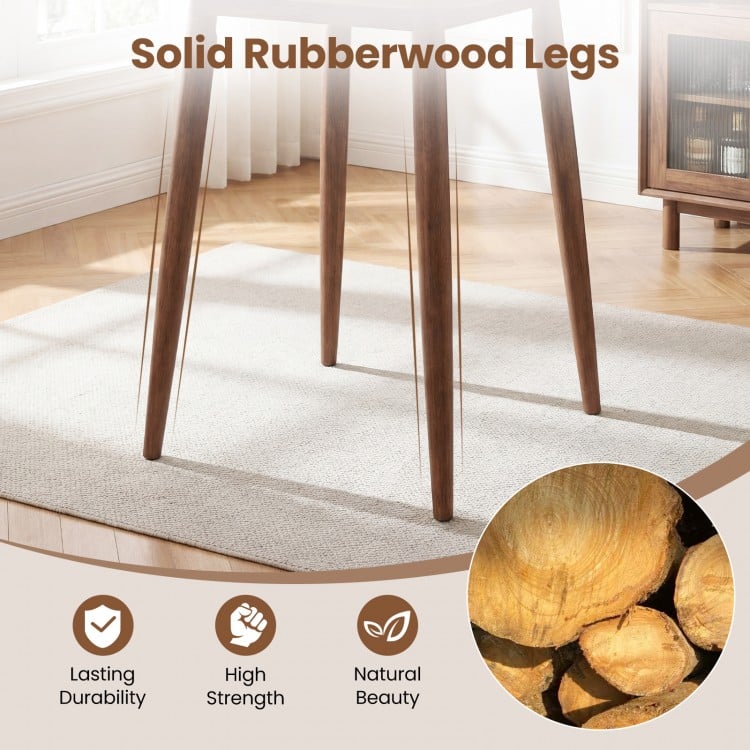 Solid rubberwood legs of the 36-inch walnut bar table, showcasing durability and natural beauty for versatile home use.