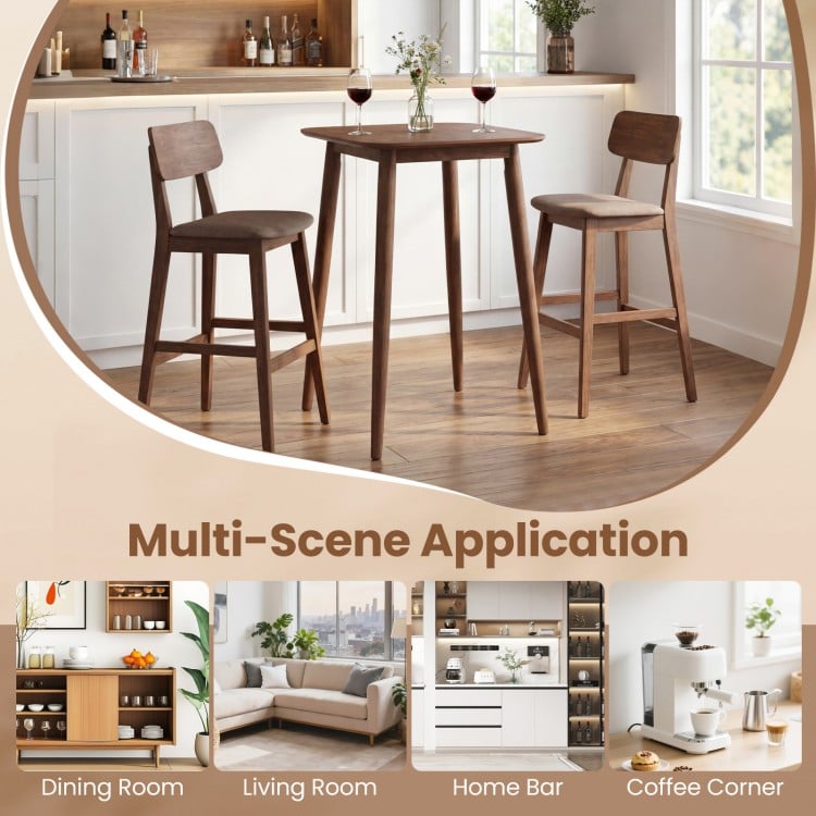 36-inch walnut high top pub table with solid rubberwood legs, ideal for dining rooms, living rooms, or home bars.