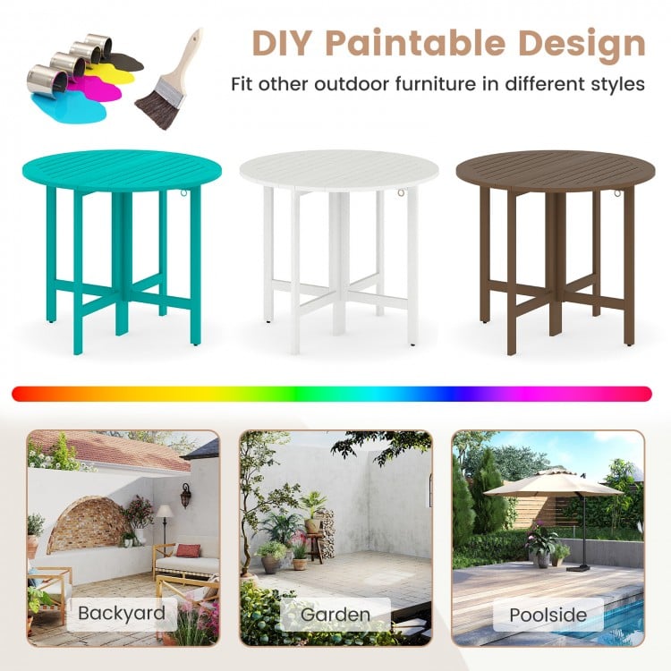 36-inch outdoor folding round dining table in acacia wood, perfect for backyard or garden, easily foldable for storage.