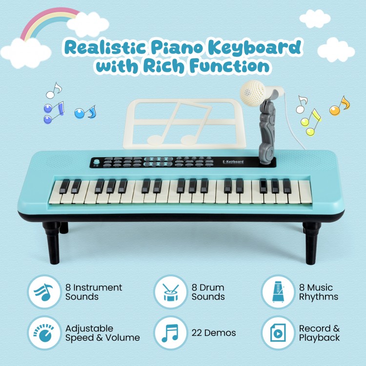 37 Keys Kids Piano Keyboard Portable Musical Toy with Microphone and Music Stand - Gallery View 11 of 12