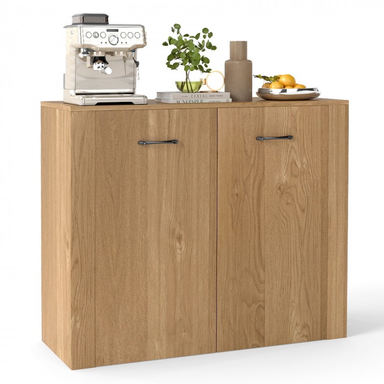 Natural wood 38" buffet sideboard cabinet with storage, featuring ergonomic handles and a spacious countertop for.