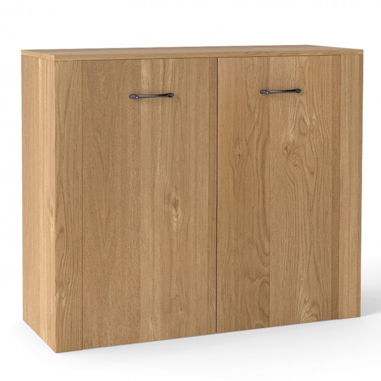 Natural wood 38" buffet sideboard cabinet with two doors and spacious countertop for versatile storage and display.
