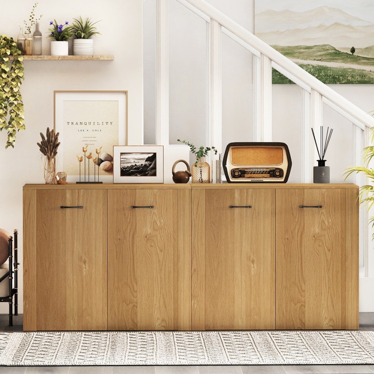 Natural wood 38" buffet sideboard cabinet with four shelves, perfect for stylish storage in kitchens or dining rooms.