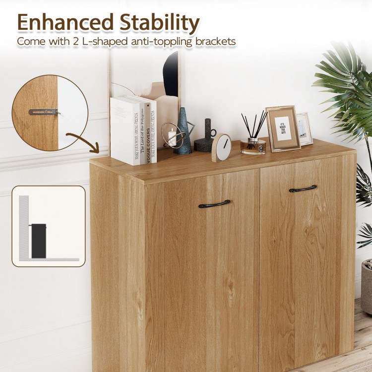 38" modern sideboard cabinet in natural wood finish with anti-tipping brackets, perfect for kitchen or dining room.