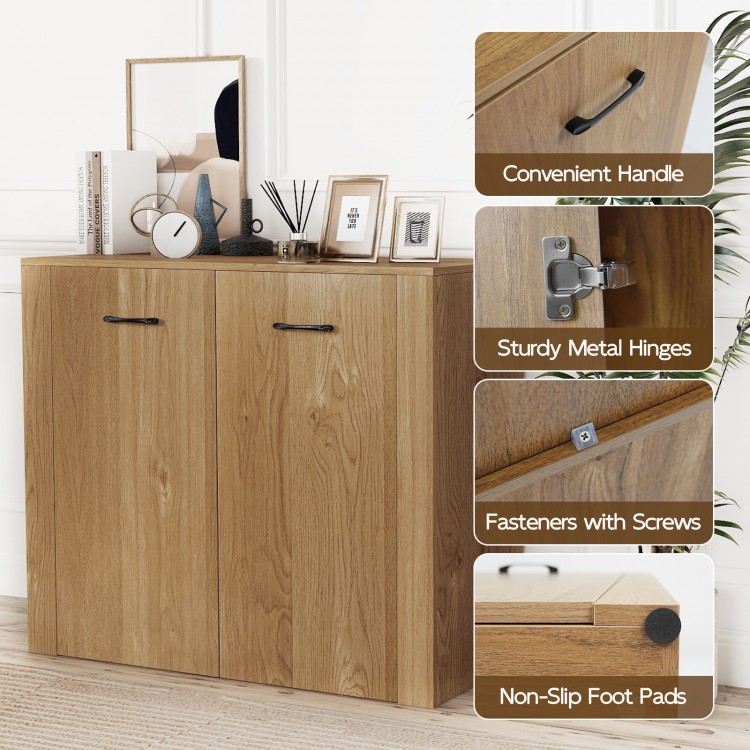 38" modern sideboard cabinet in natural finish with convenient handles and sturdy metal hinges for stylish storage.