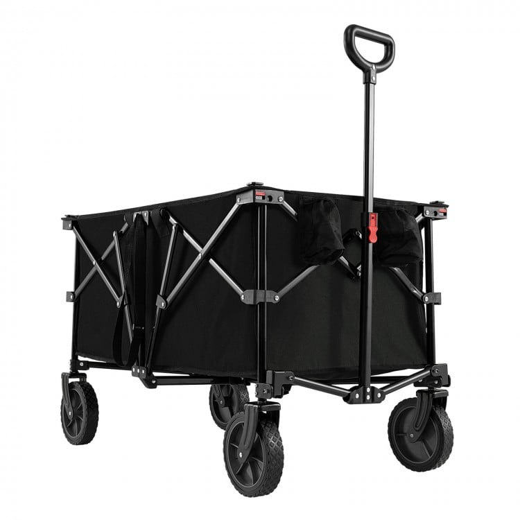 Heavy-duty collapsible wagon cart in black with adjustable handle, 400 lbs capacity, ideal for camping and outdoor use.