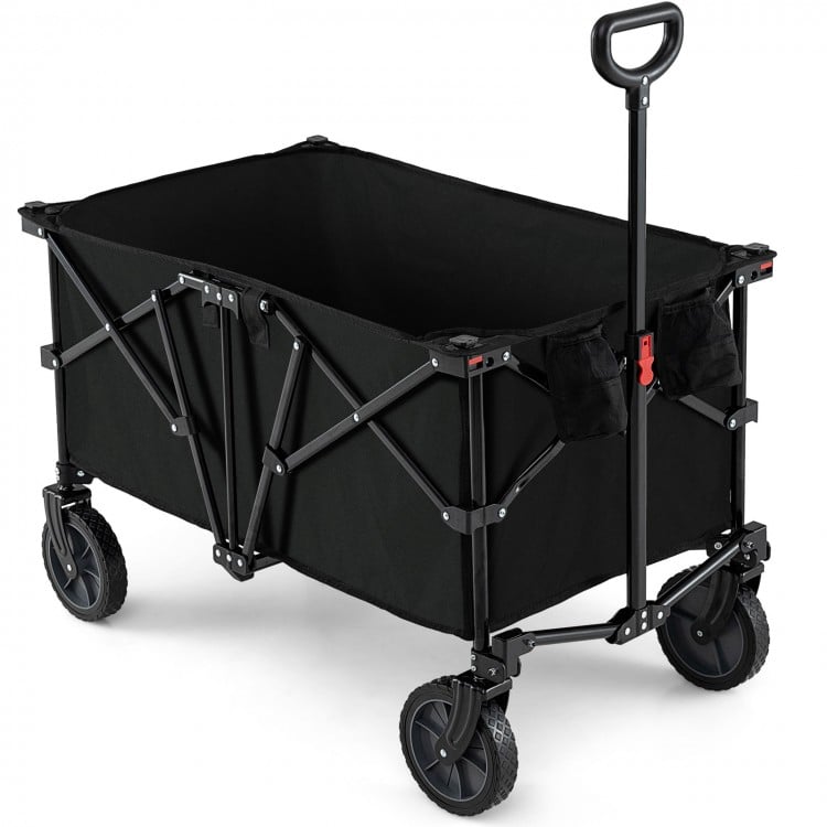 Heavy-duty collapsible wagon cart in black, featuring a sturdy frame, 400 lbs capacity, and adjustable handle for.