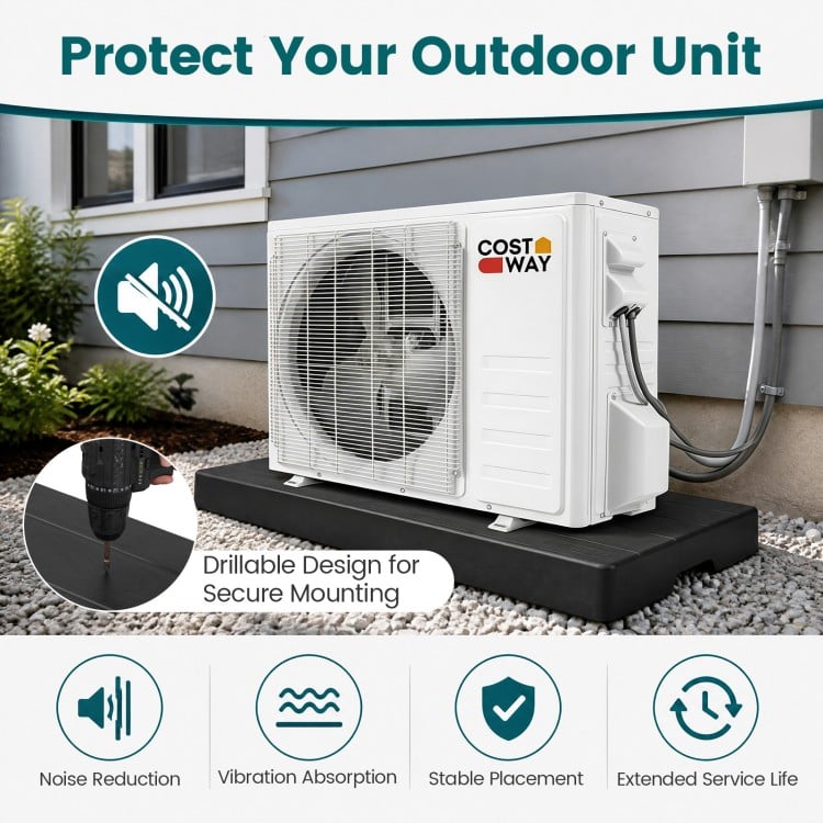 Mini split condenser pad for ductless HVAC systems, designed for noise reduction and stable placement on various surfaces.