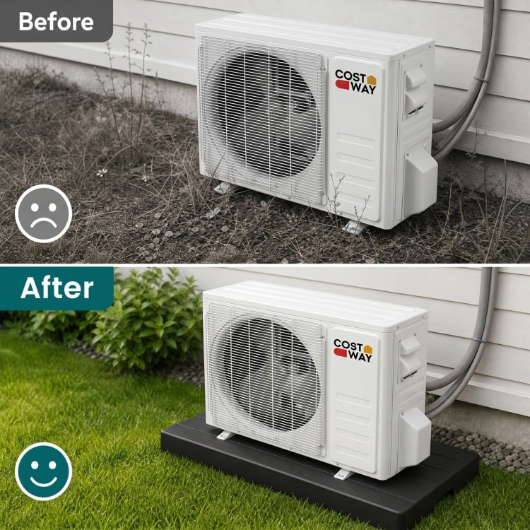 Mini split condenser pad in black, designed for noise reduction and stability, supports heavy outdoor HVAC systems.