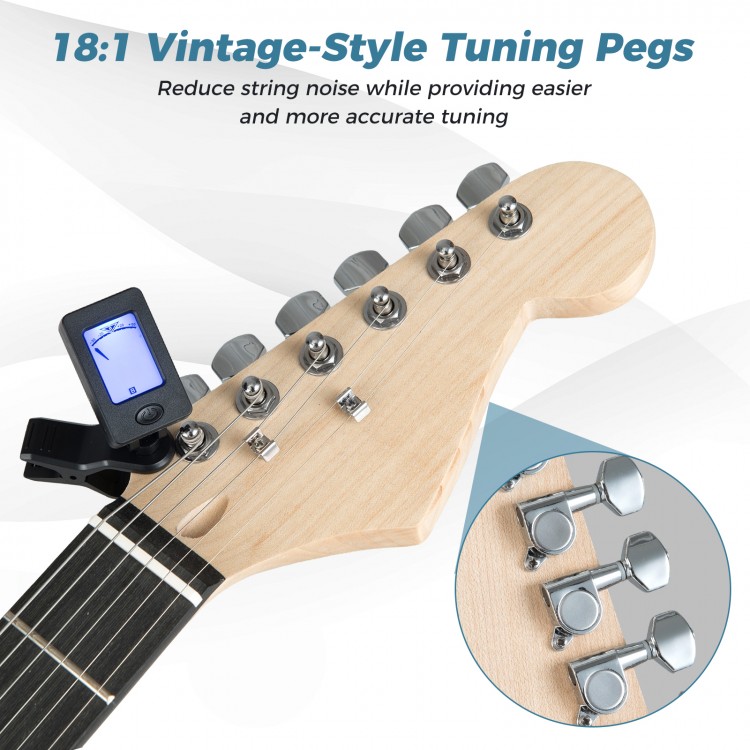 Vintage-style tuning pegs on a 39-inch electric guitar kit, designed for accurate tuning and reduced string noise.