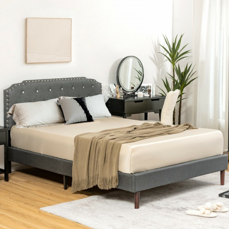 Upholstered full-size bed frame with adjustable diamond button headboard, featuring a stylish design and high-density.