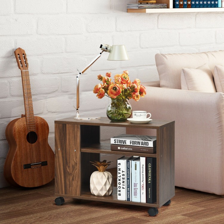 Multifunctional 3-tier side table on wheels, featuring a smooth surface and ample storage for books and daily items.