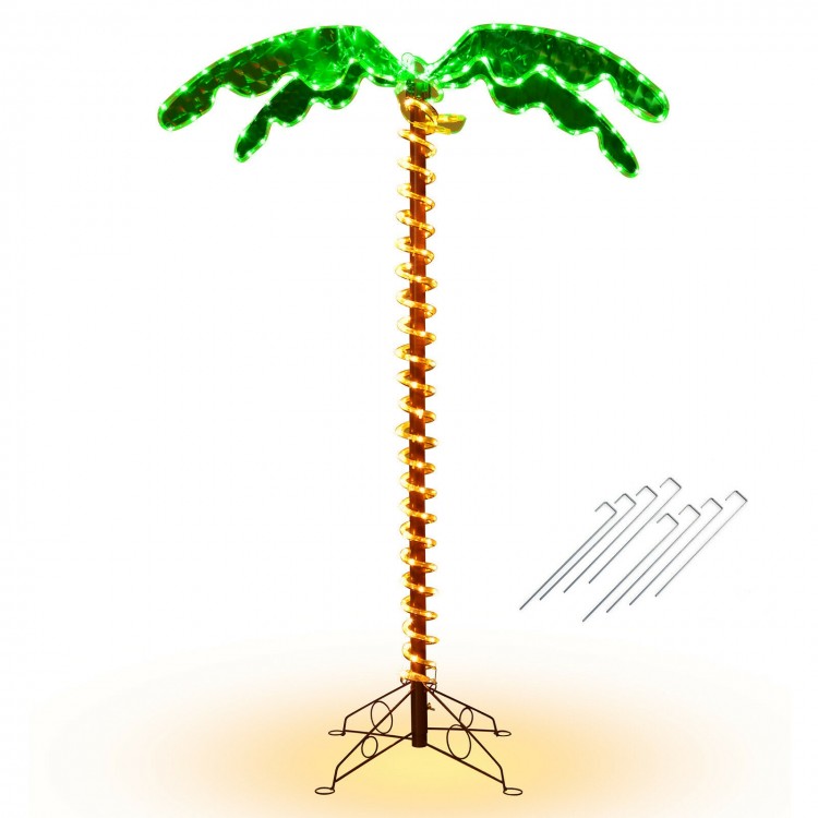 5-foot LED pre-lit palm tree decor with waterproof leaves, ideal for indoor and outdoor festive decorations.