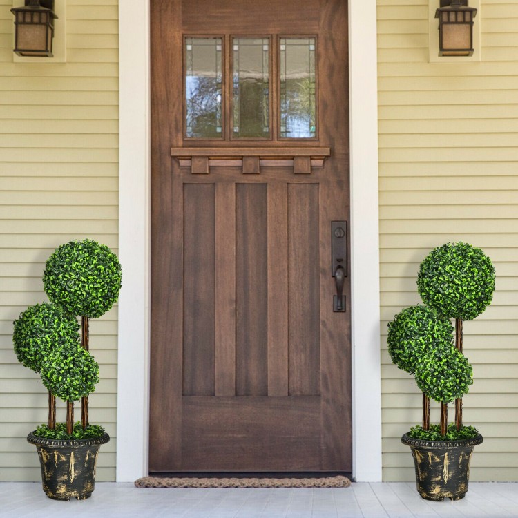 36-inch artificial topiary triple ball tree in decorative pot, ideal for indoor and outdoor home decoration.