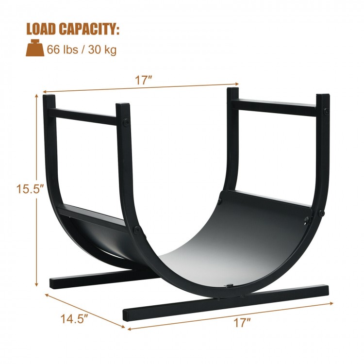 U-shaped firewood rack made of steel, measuring 17"x14.5"x15.5", designed for indoor and outdoor wood storage.