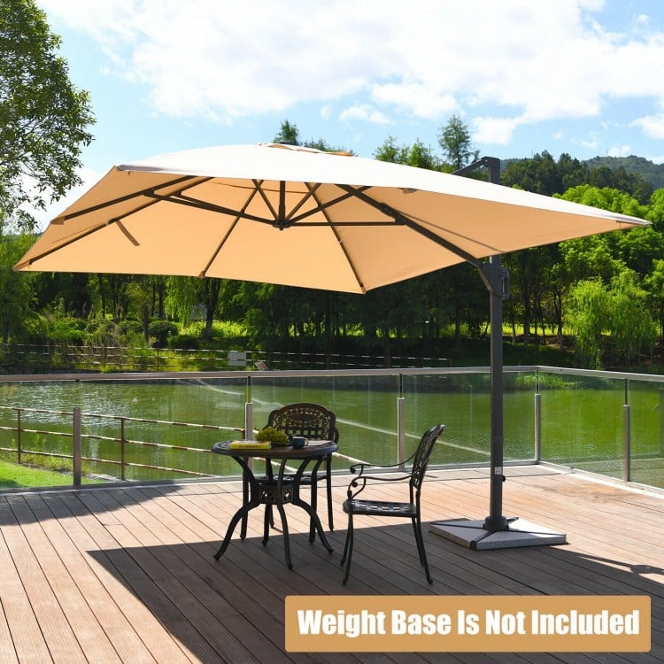 Rectangular 10x13 feet cantilever umbrella in beige with 360° rotation, perfect for garden and backyard shading.