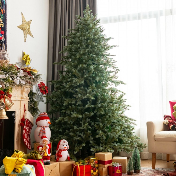 7 feet artificial Christmas tree with 1260 mixed PE and PVC tips, featuring a dense appearance and hinged design for.