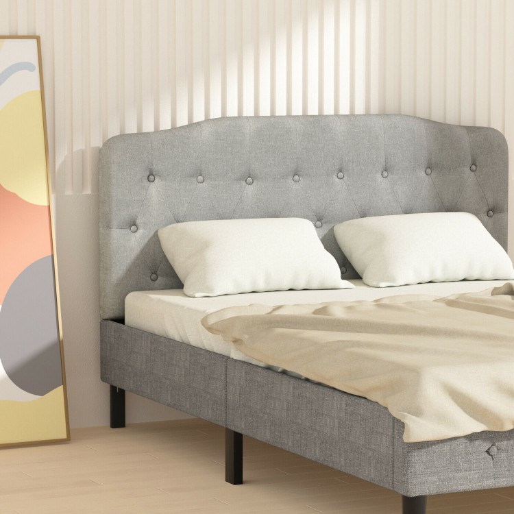 Queen upholstered headboard in light gray with button detailing, adjustable heights, and soft sponge padding for.