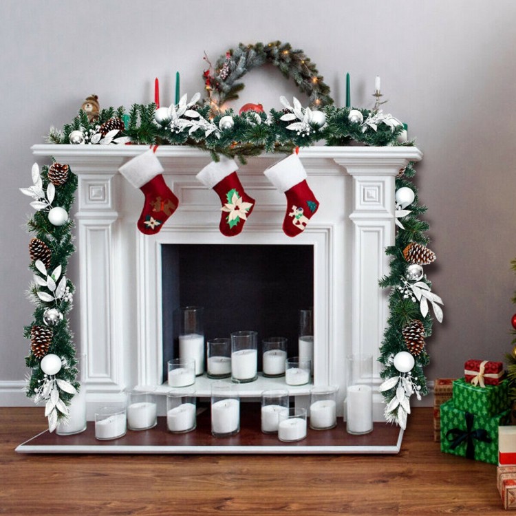 9 feet pre-lit artificial Christmas garland with 50 warm white LED lights, perfect for festive indoor and outdoor.
