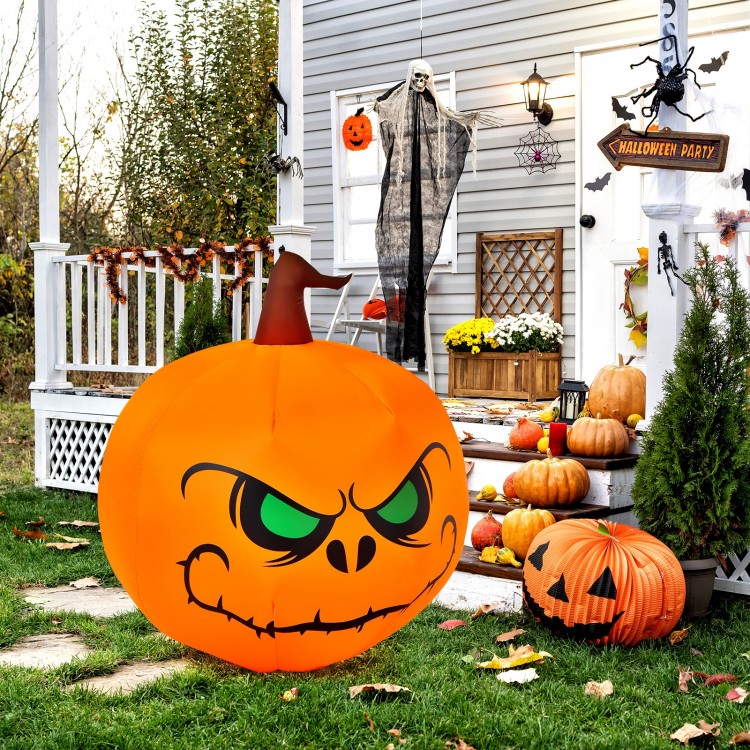 4-foot Halloween inflatable pumpkin with LED light, featuring a scary face, perfect for outdoor decoration.