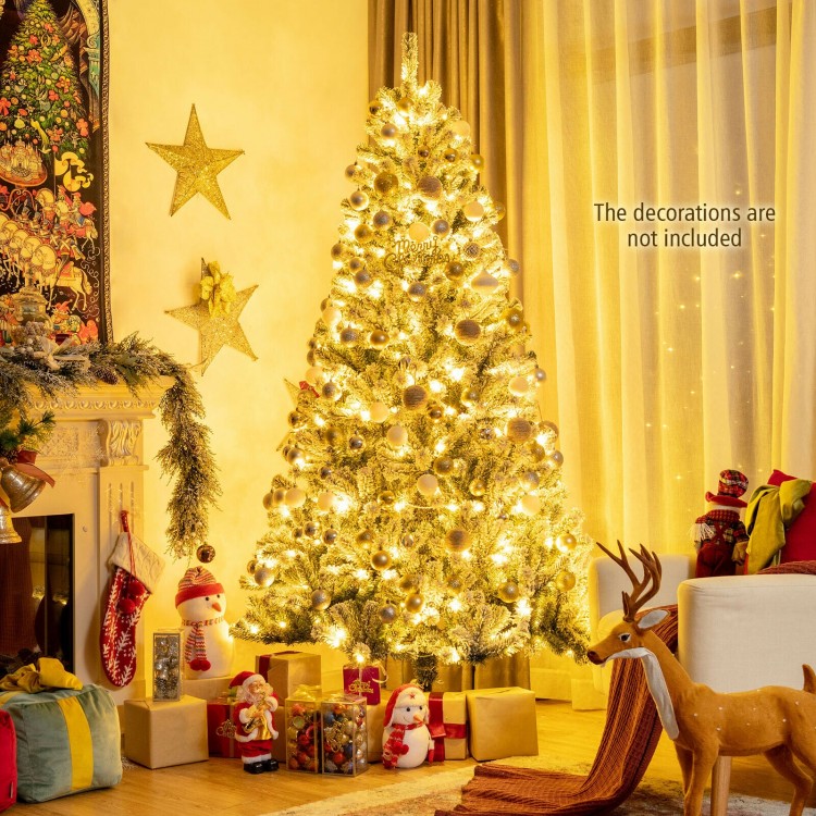 7-foot pre-lit snow flocked Christmas tree with 1116 tips and a sturdy metal stand, perfect for festive celebrations.